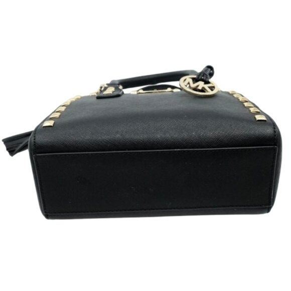 MICHAEL KORS~SANDRINE~Black Saffiano Leather Studded Mini Satchel Crossbody Bag - Picture 5 of 7